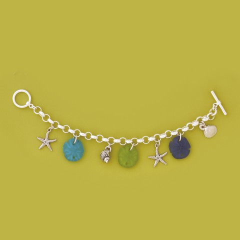 Sanddollar Seaglass Multi Charm Bracelet