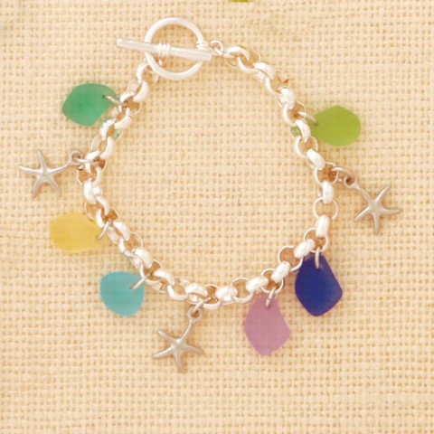 Tiny Seastar w/ Seaglass Multi Charm Bracelet