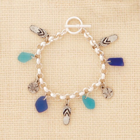 Sandals & Seaglass Multi Charm Bracelet