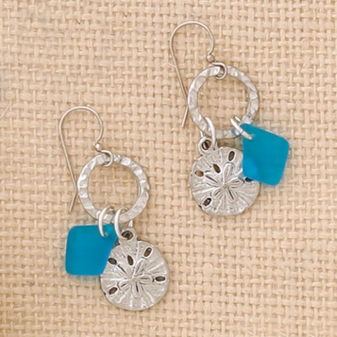 Circle Drop Sanddollar w/turquoise Earrings